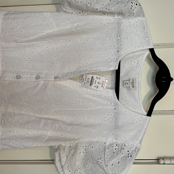 J.CREW Womens White Eyelet Puff Short Sleeve Below Knee Summer Dress Sz 8 - Picture 4 of 4